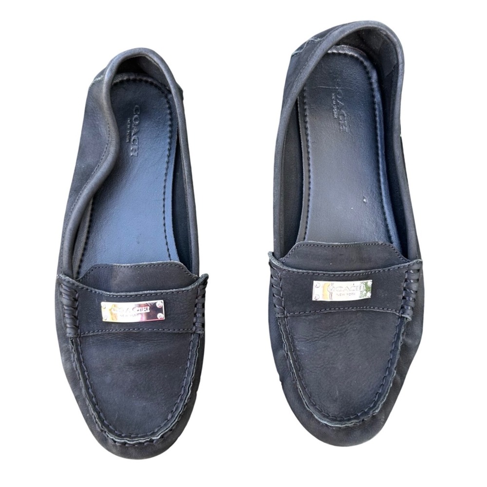 Coach Fredrica Women's Suede Leather Loafers Size 9.5 Black Flat Shoes